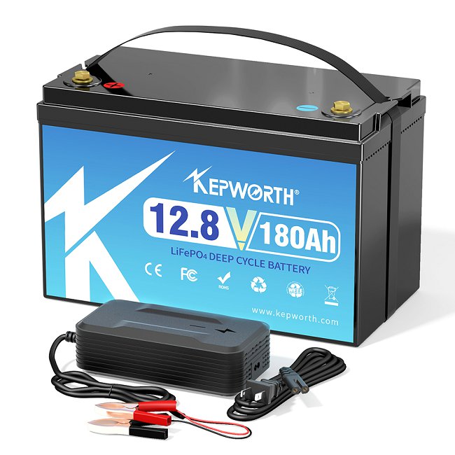 Kepworth LiFePO4 12.8V 180Ah • BMS 100A • Carregador • 6000 Ciclos