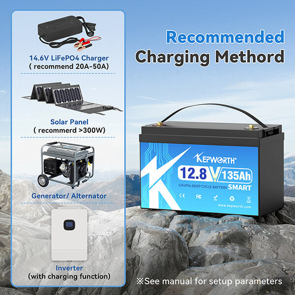 Kepworth LiFePO4 12.8V 135Ah • Bluetooth • BMS Inteligente • 6000 Ciclos