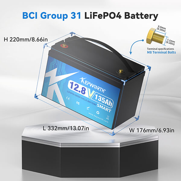 Kepworth LiFePO4 12.8V 135Ah • Bluetooth • BMS Inteligente • 6000 Ciclos