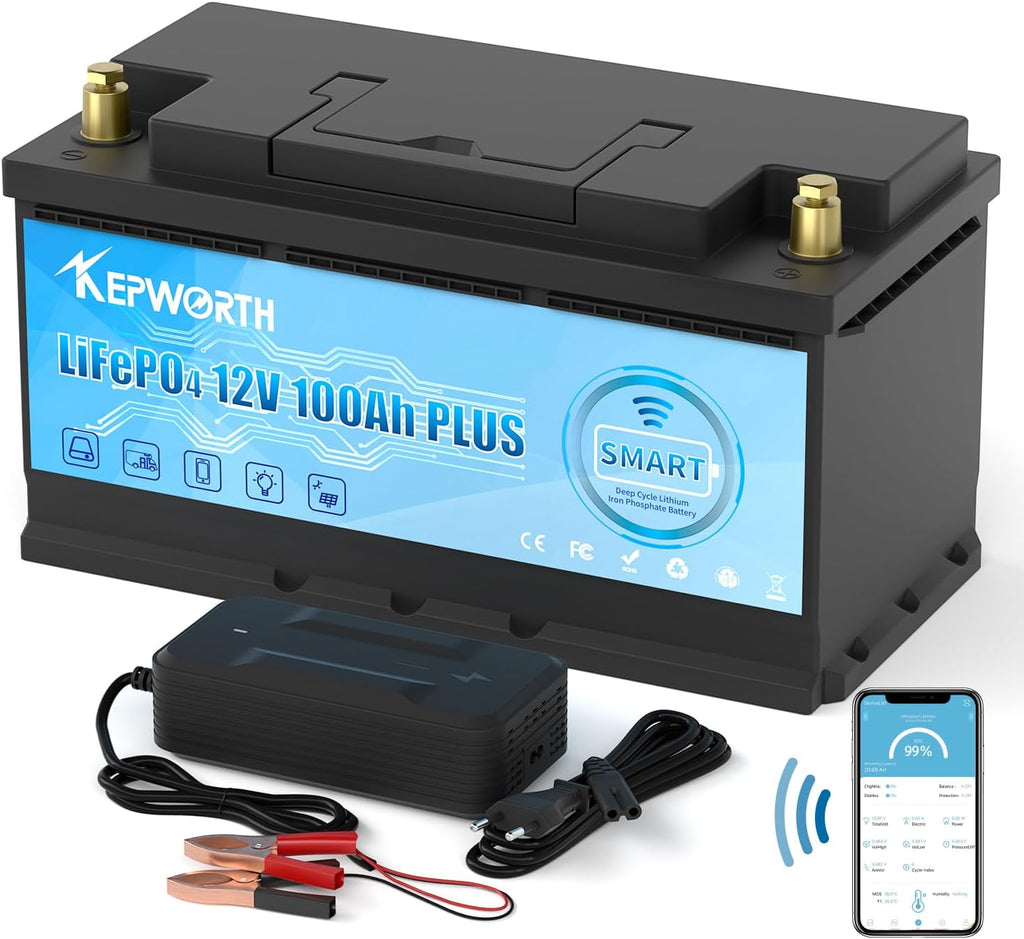 Kepworth LiFePO4 Battery 12.8V 100Ah • Charger • Bluetooth • 6000 Cycles