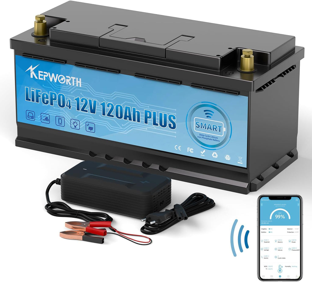 Kepworth LiFePO4 Battery 12.8V 120Ah • Charger • Bluetooth 6000 Cycles