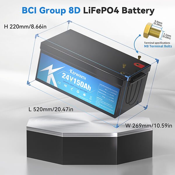 Kepworth LiFePO4 24V 150Ah • BMS 100A • 3.84kWh • 6000+ Ciclos