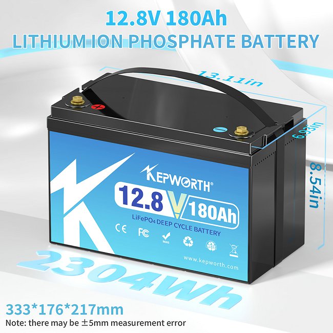 Kepworth LiFePO4 12.8V 180Ah • BMS 100A • Carregador • 6000 Ciclos