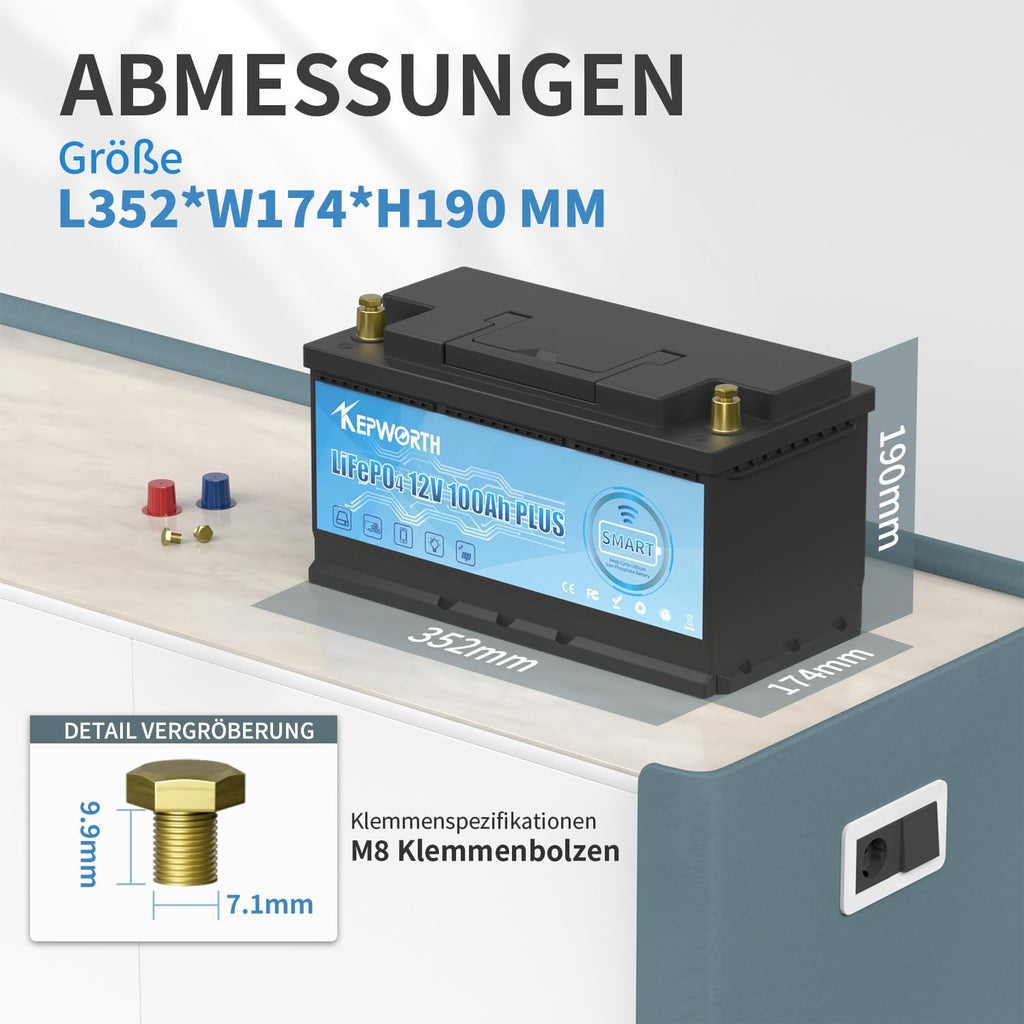 Kepworth LiFePO4 Battery 12.8V 100Ah • Charger • Bluetooth • 6000 Cycles