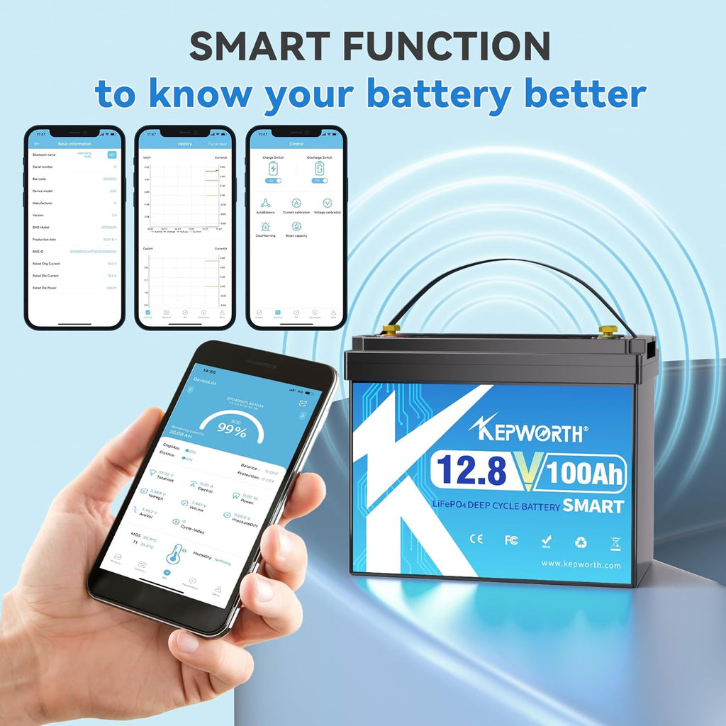 Kepworth LiFePO4 Battery 12.8V 100Ah • Compact Size • Bluetooth • 6000 Cycles