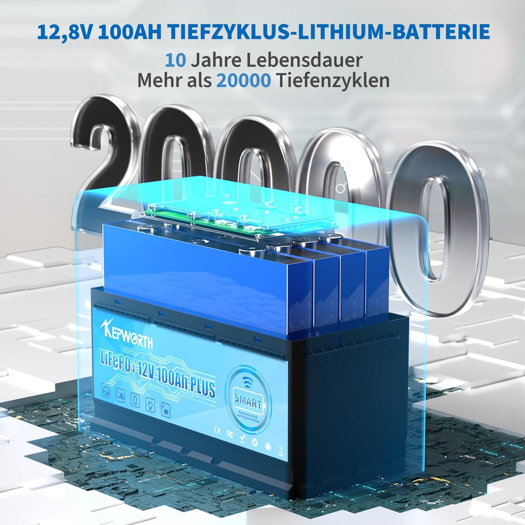 Kepworth LiFePO4 Battery 12.8V 100Ah • Charger • Bluetooth • 6000 Cycles