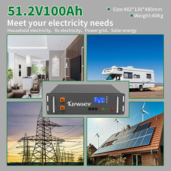 Kepworth LiFePO4 51.2V 100Ah Racked • 5.12kWh • BMS 100A • CAN/RS485