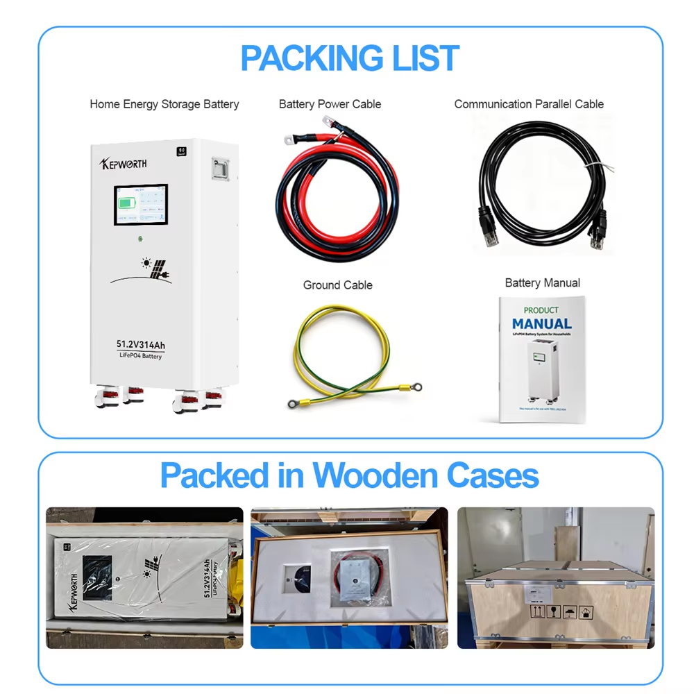 Kepworth LiFePO4 51.2V 314Ah • 16.07kWh • BMS 200A • Bluetooth • LCD 7″