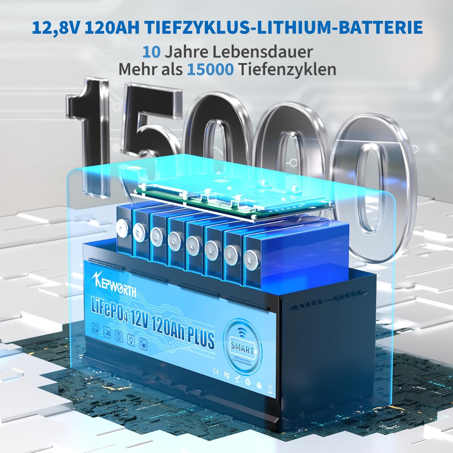 Kepworth LiFePO4 Battery 12.8V 120Ah • Charger • Bluetooth 6000 Cycles