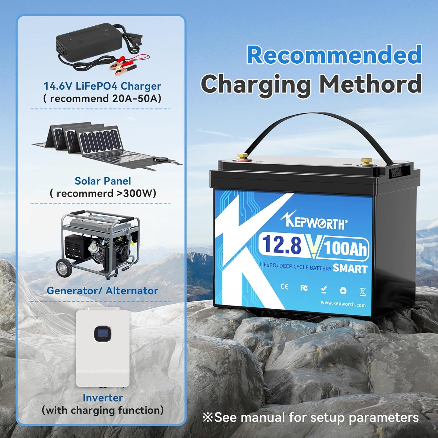 Kepworth LiFePO4 Battery 12.8V 100Ah • Compact Size • Bluetooth • 6000 Cycles