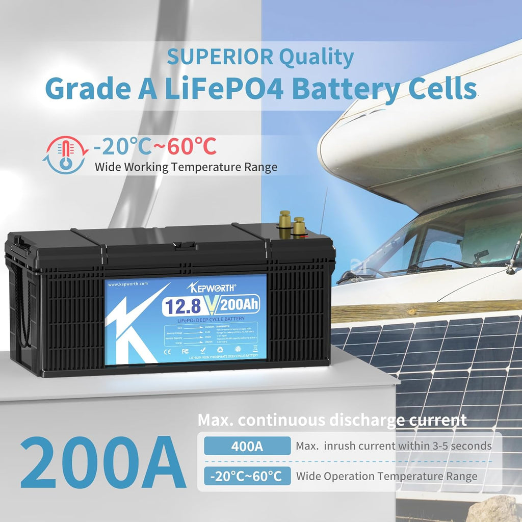 Kepworth LiFePO4 Battery 12.8V 200Ah • Charger • Bluetooth • 6000 Cycles