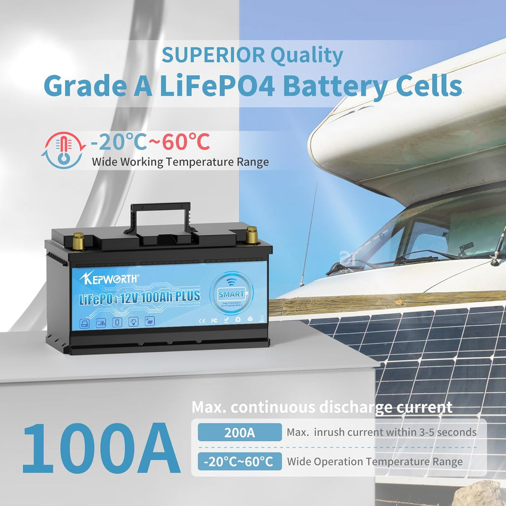 Kepworth LiFePO4 Battery 12.8V 100Ah • Charger • Bluetooth • 6000 Cycles