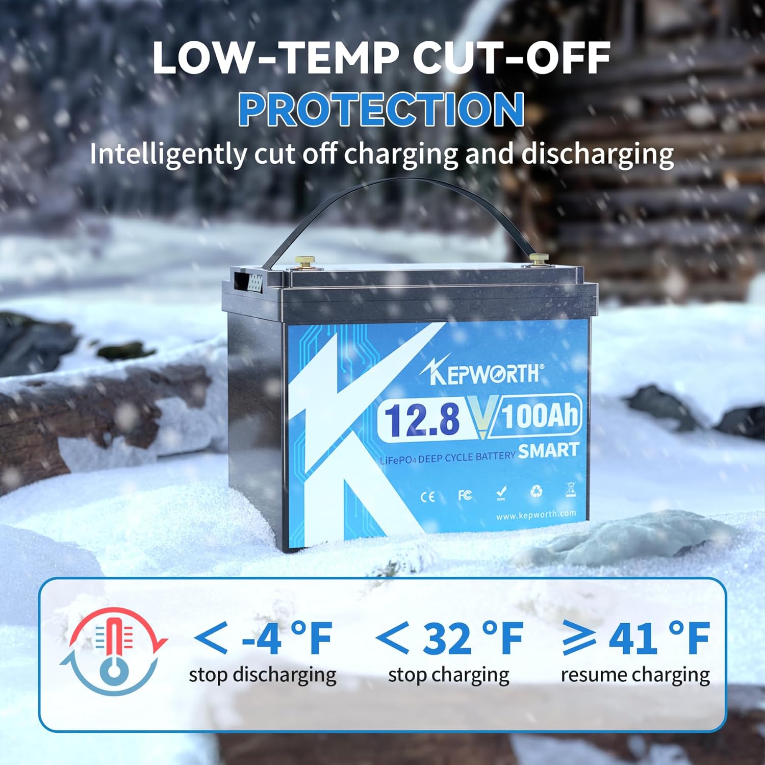 Kepworth LiFePO4 Battery 12.8V 100Ah • Compact Size • Bluetooth • 6000 Cycles