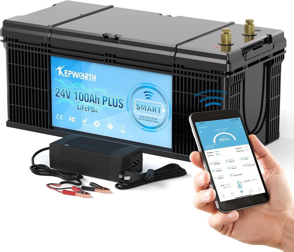 Kepworth LiFePO4 24V 100Ah Plus • Bluetooth • Carregador • BMS 100A