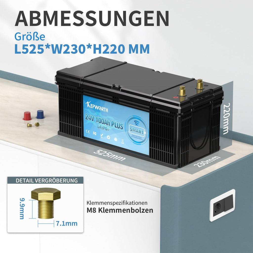 Kepworth LiFePO4 24V 100Ah Plus • Bluetooth • Carregador • BMS 100A