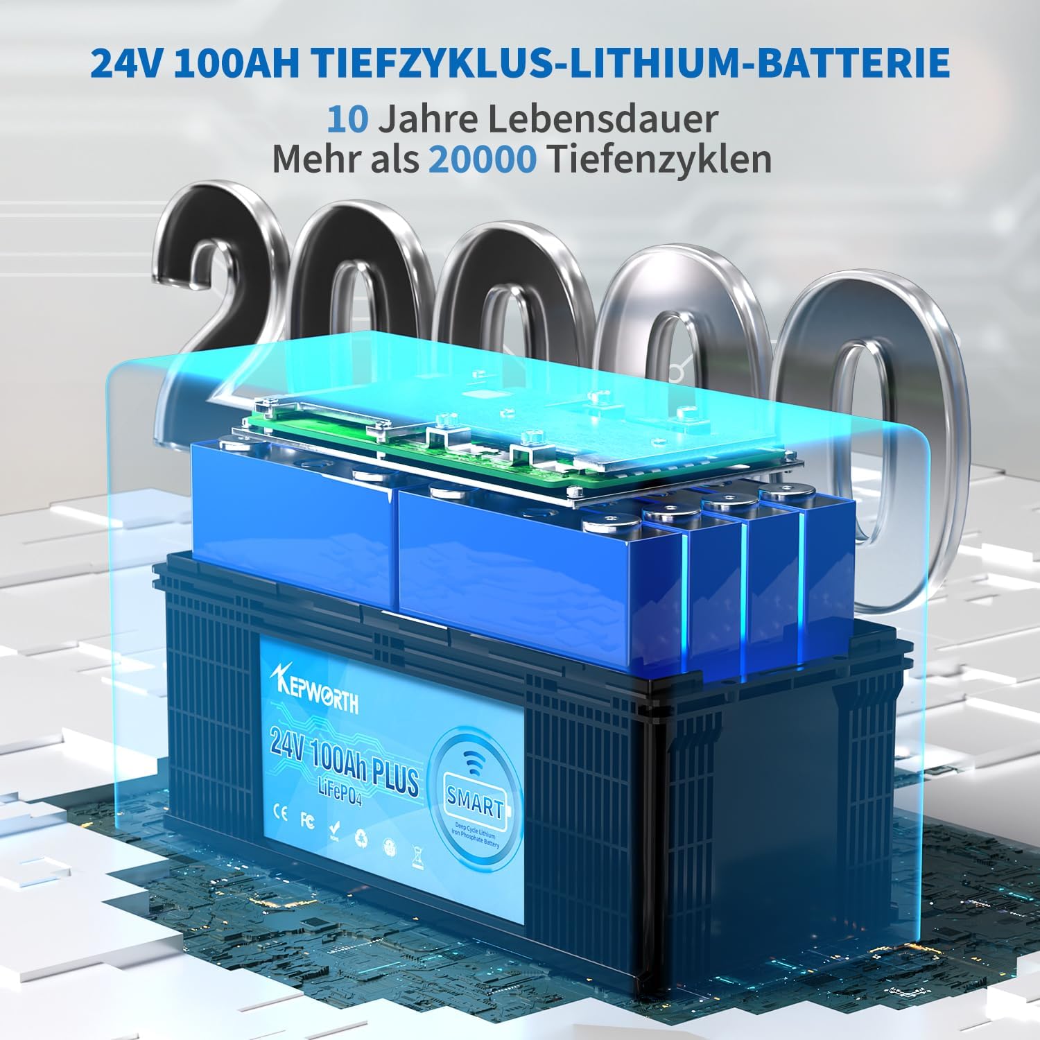 Kepworth LiFePO4 24V 100Ah Plus • Bluetooth • Carregador • BMS 100A
