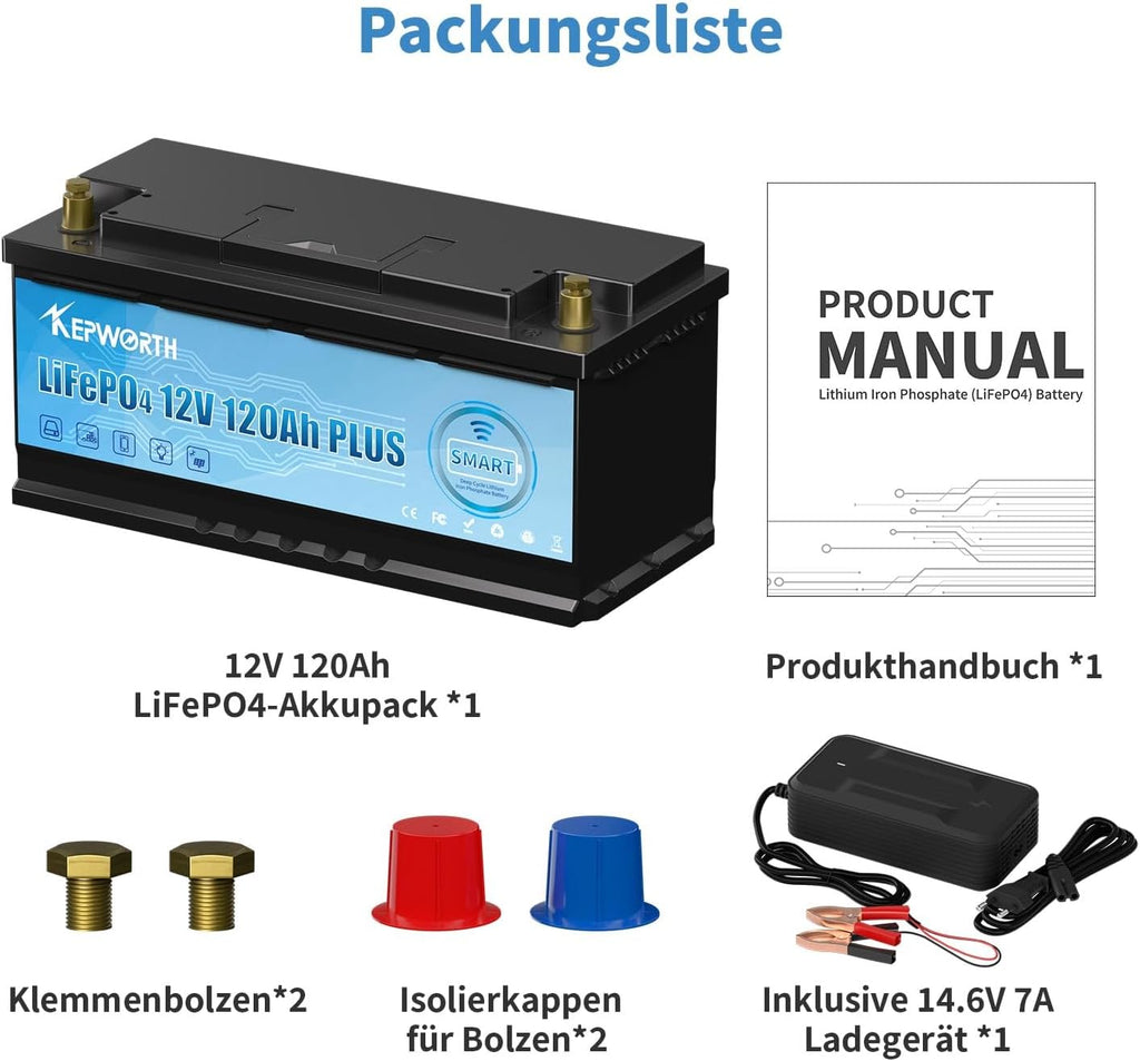 Kepworth LiFePO4 Battery 12.8V 120Ah • Charger • Bluetooth 6000 Cycles
